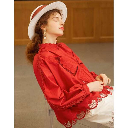 【2color】蝶々モチーフ刺繍デザインブラウス C0129