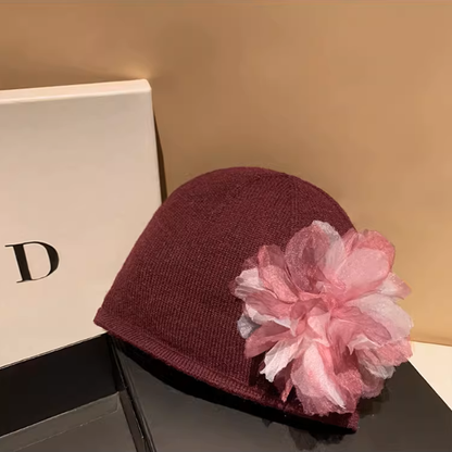 【8color】同色フラワーが華やぐ＊チュール花びらニットビーニー《Z01195》