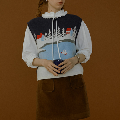 冬景色を描くレトロニットベスト《Z01082》