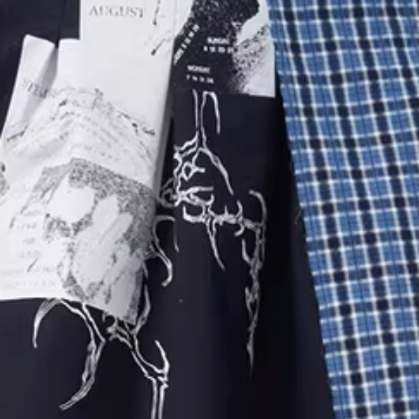 チェック切り替えアートプリントスカート《Z01111》