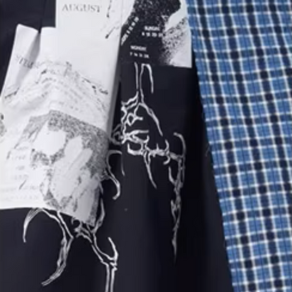 チェック切り替えアートプリントスカート《Z01111》