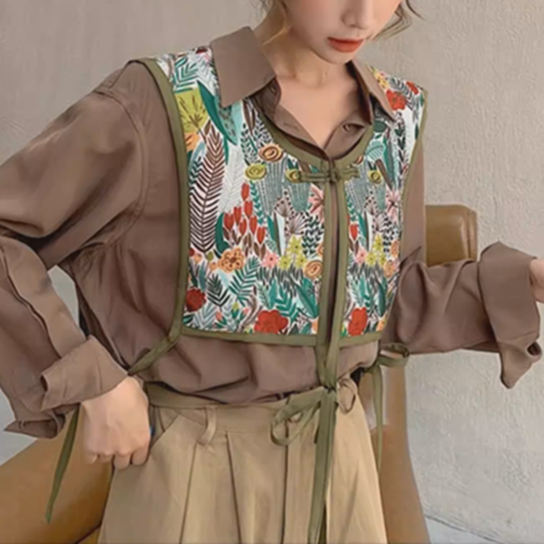 【10pattern】ヴィンテージ柄×リボン紐のレイヤードベスト《Z01208》