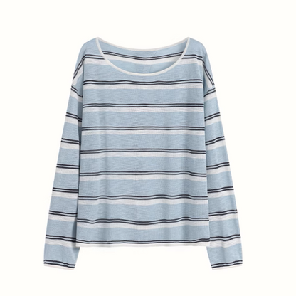 【2color】ワンショルダーストライプシアーニットトップ《Z01027》