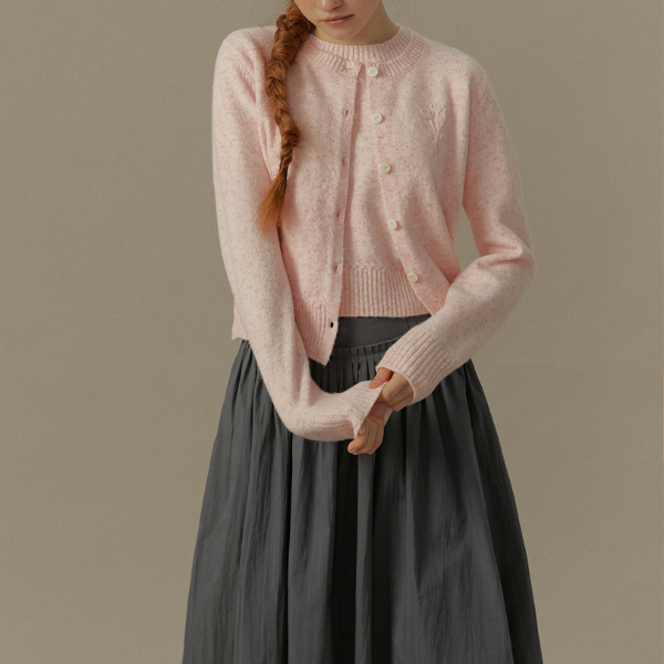 【2color】フラワー刺繍入りリブ編みセットアップカーディガン《Z00831》