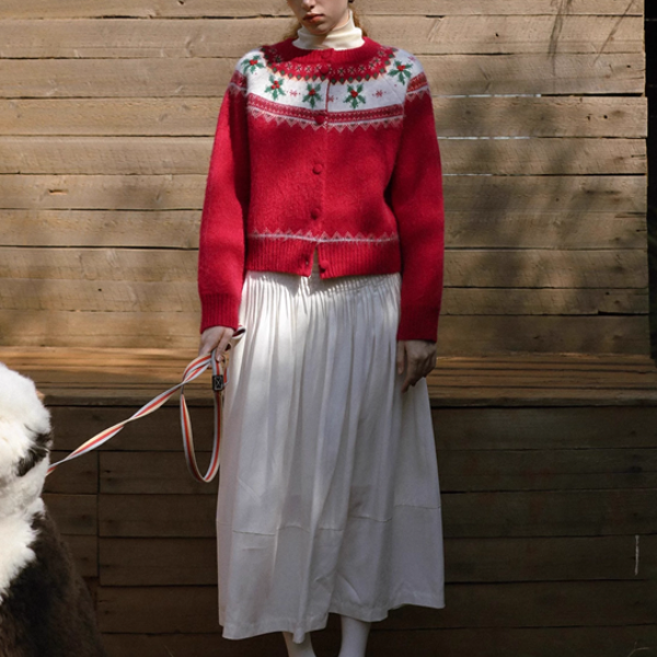 【2color】草花咲くヨーク刺繍のクロップドカーディガン《Z01078》