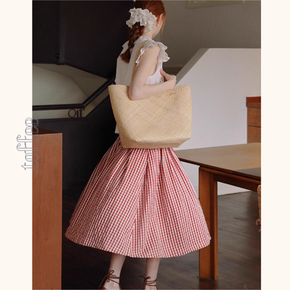 ギンガムチェックハイウエストフレアスカート《Z00882》