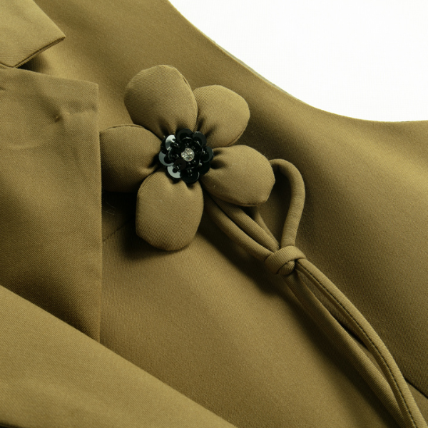 【2color】フラワーブローチ ダブルブレスト ベストジャケット X-427