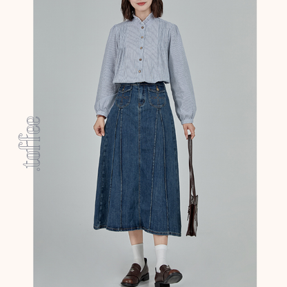Aラインハイウエストロングデニムスカート　《Z00790》
