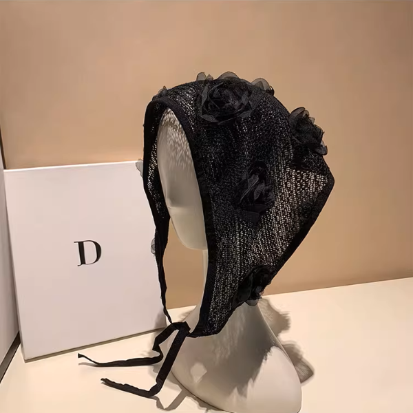 【3color】花飾りが揺れる＊メッシュヘッドスカーフ《Z01196》