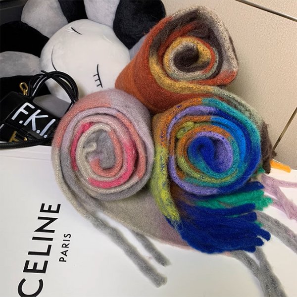 【8color】マルチカラーが映えるロング丈ブロックチェックマフラー《Z01185》