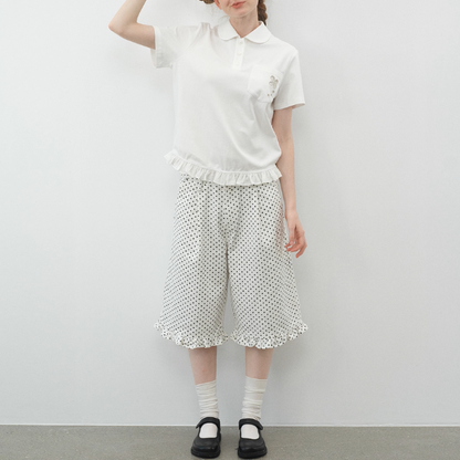 フリル裾花刺繍ポケット付き半袖トップス《Z01107》