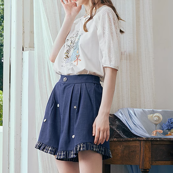 マリンテイストメッシュスリーブトップ《Z00973》