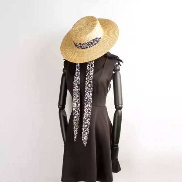 ハーフストラップフラットトップストローハット W-204