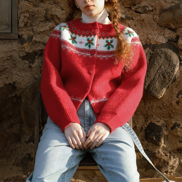 【2color】草花咲くヨーク刺繍のクロップドカーディガン《Z01078》