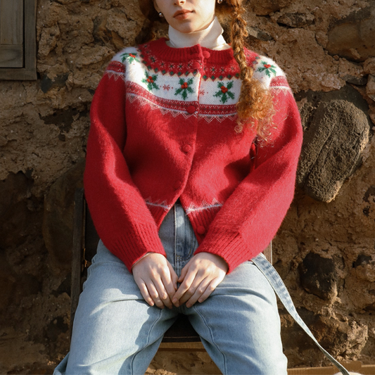 【2color】草花咲くヨーク刺繍のクロップドカーディガン《Z01078》