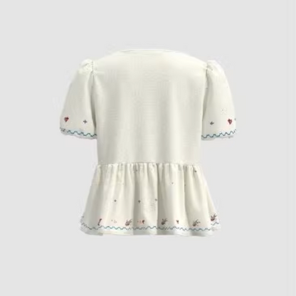 フラワー刺繍ペプラムブラウス《Z01032》