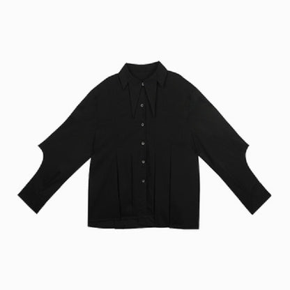 【4color】デザインラペルディープスリーブカットブラウス X-197