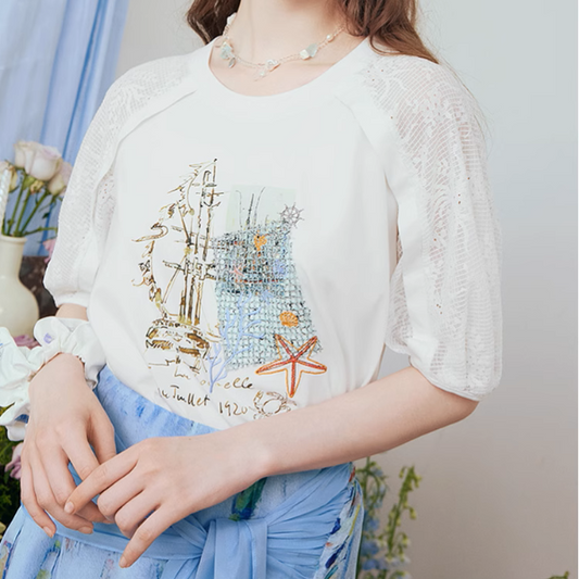 マリンテイストメッシュスリーブトップ《Z00973》