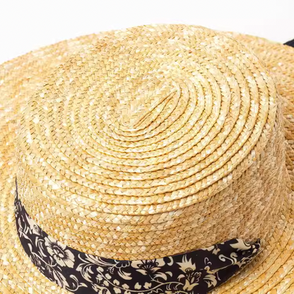ハーフストラップフラットトップストローハット W-204
