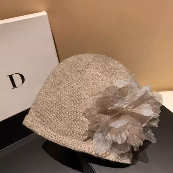 【8color】同色フラワーが華やぐ＊チュール花びらニットビーニー《Z01195》