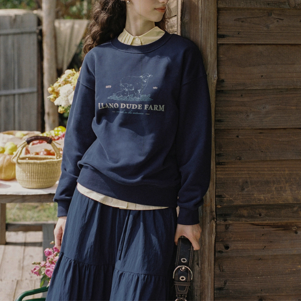 牧場プリントのレトロスウェットプルオーバー《Z01079》