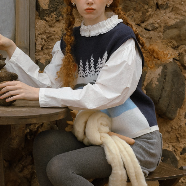 冬景色を描くレトロニットベスト《Z01082》