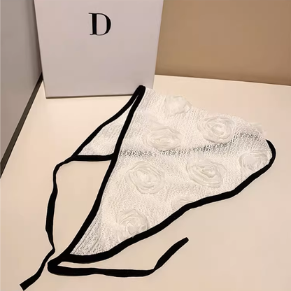 【3color】花飾りが揺れる＊メッシュヘッドスカーフ《Z01196》