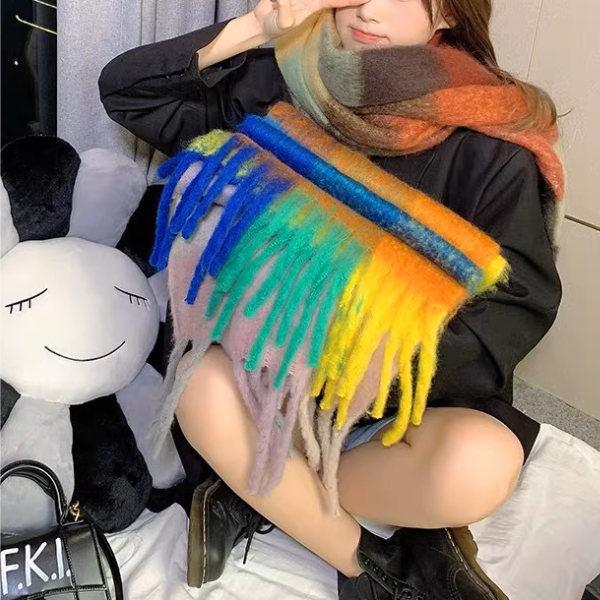 【8color】マルチカラーが映えるロング丈ブロックチェックマフラー《Z01185》