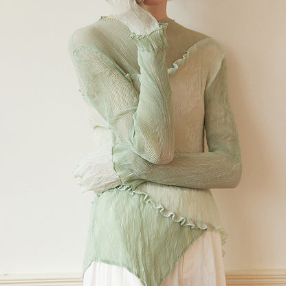 フリル付きミントグリーンシースルートップ Z00264