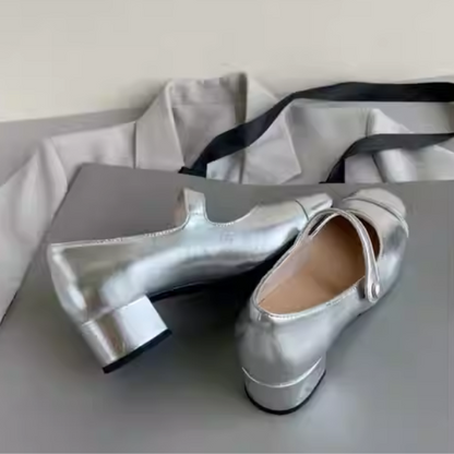 シルバーメリージェーンパンプス X1-005