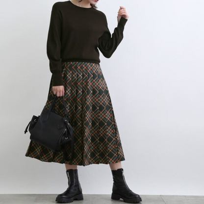【２color】レトロチェックプリーツAラインスカート w-010