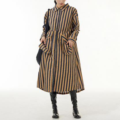 【2color】ストライプシャツワンピース X-349