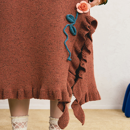 フラワー刺繍＆フリルヘムロングスカート 《Z00686》