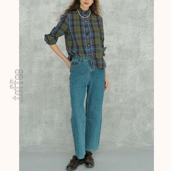 スタンドカラーボタンダウンチェックシャツ　 《Z00707》