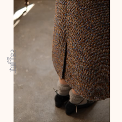 スクエアネックショートベスト＆ホーンボタン付きロングスカートセットアップ《Z00878》