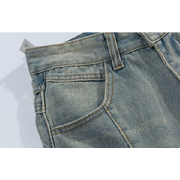 切り替えパッチワークデザインワイドデニム X-362
