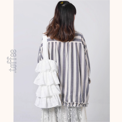 【2color】ストライプ柄フリル装飾シャツ《Z00894》