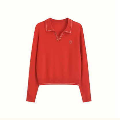 【2color】レトロ配色ポロカラーニットプルオーバー《Z01115》