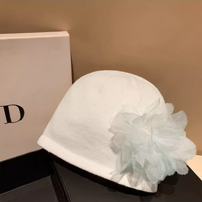 【8color】同色フラワーが華やぐ＊チュール花びらニットビーニー《Z01195》