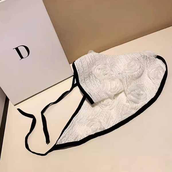 【3color】花飾りが揺れる＊メッシュヘッドスカーフ《Z01196》