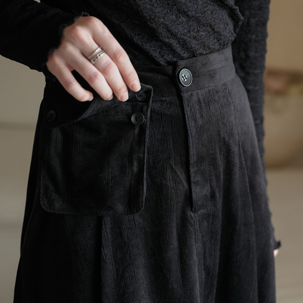 【2color】リムーバブルポケット付きコーデュロイAラインスカート  《Z00781》