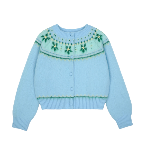 【2color】草花咲くヨーク刺繍のクロップドカーディガン《Z01078》