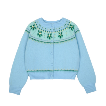 【2color】草花咲くヨーク刺繍のクロップドカーディガン《Z01078》