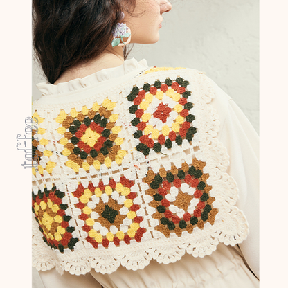 マルチカラーかぎ編みレースタイ付きAラインワンピース　《Z00678》