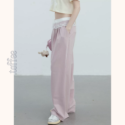 【2color】レースウェストワイドパンツ　Z00364