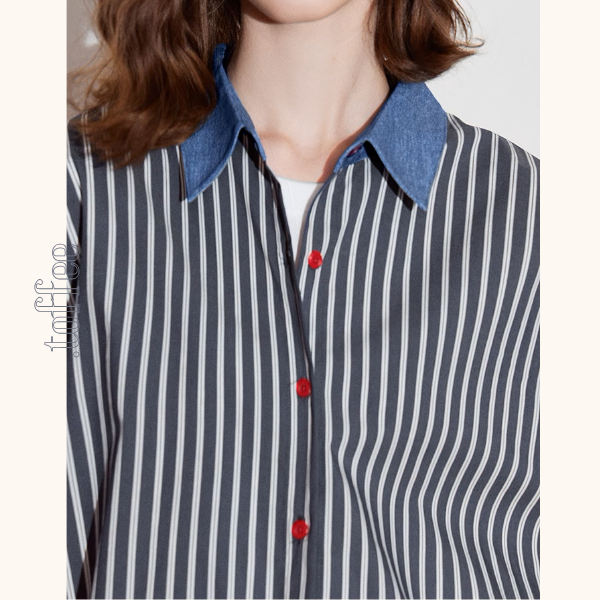 デニムカラー切り替えストライプシャツ《Z00928》