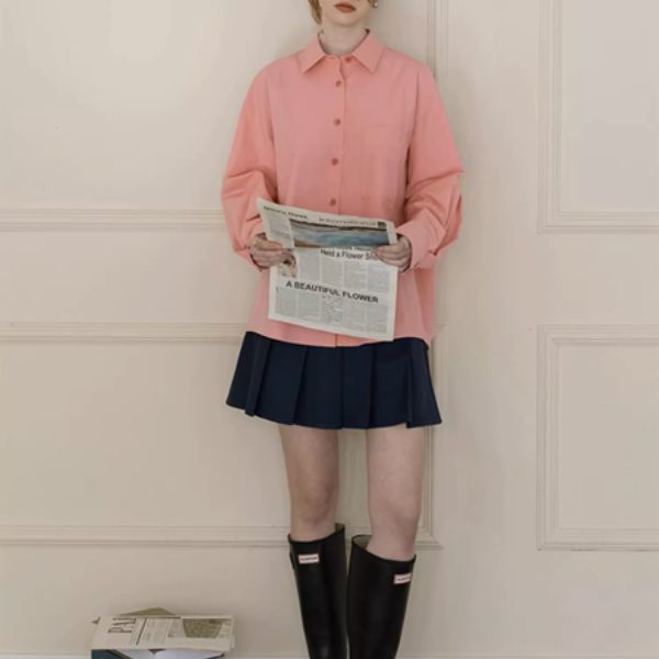 【3color】POLOカラーオーバーサイズ純綿シャツ《Z00883》