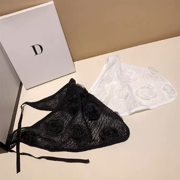 【3color】花飾りが揺れる＊メッシュヘッドスカーフ《Z01196》