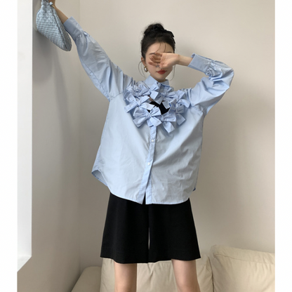 【3color】フロントリボンデザインルーズシャツ Z00049