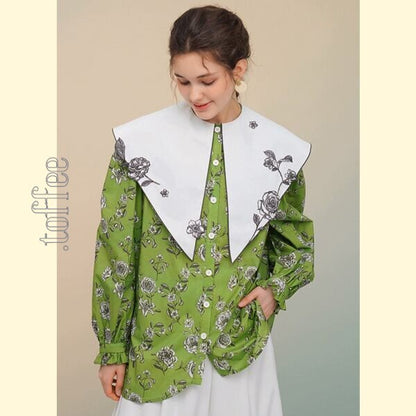 ローズフレンチレトロプリントシャツ: 個性的なエレガンスを纏う 《C0213》